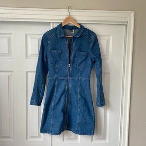 Long Sleeve Zip-Front Denim Dress by DIVIDED